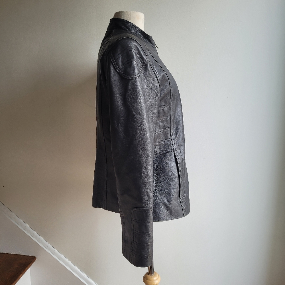 100% Genuine Leather Moto Biker Jacket Black Large - Picture 2 of 15